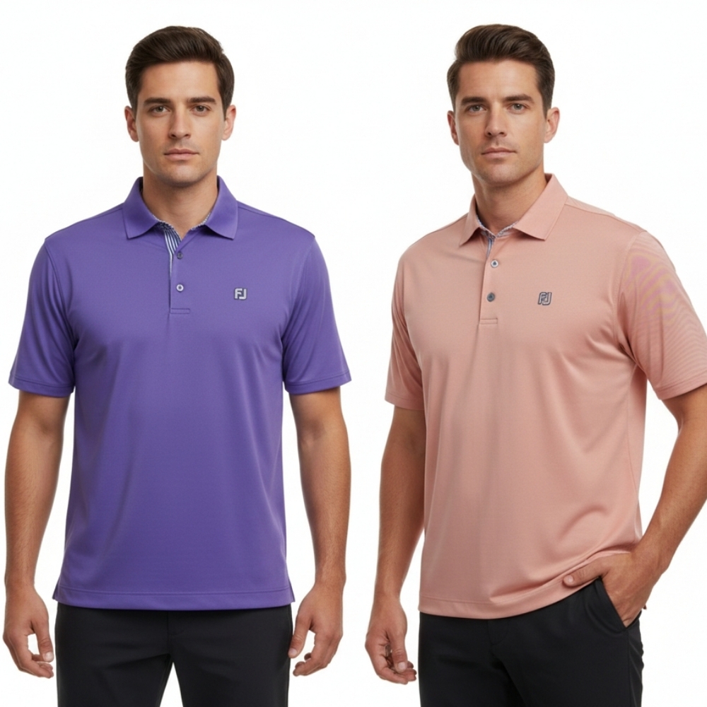 FootJoy Lot Of 2 Golf Polos, One Purple, One Orange Stripe, Both Size Mens Large